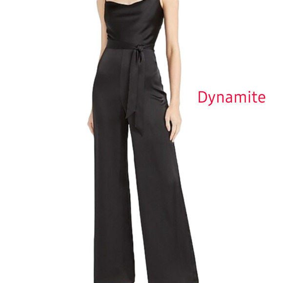 Dynamite Black Wide Leg Spaghetti Strap Belted Jumpsuit Size S - Picture 2 of 16